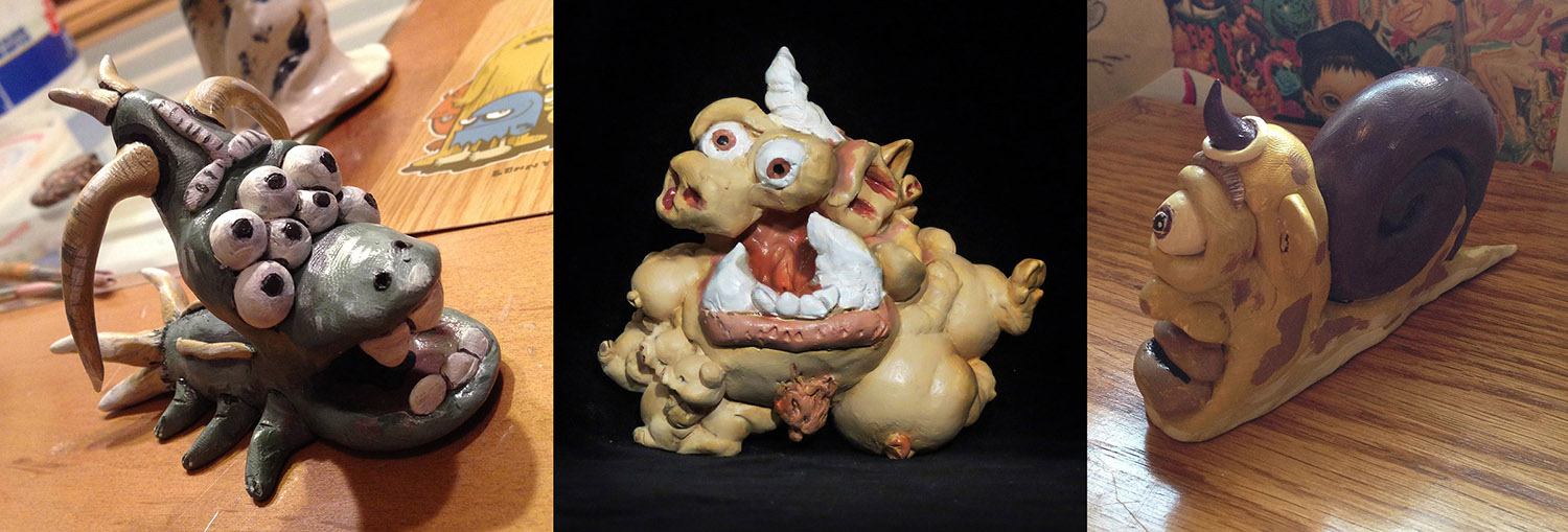 "Sculpy Creatures" Polymer clay sculptures and acrylic paint