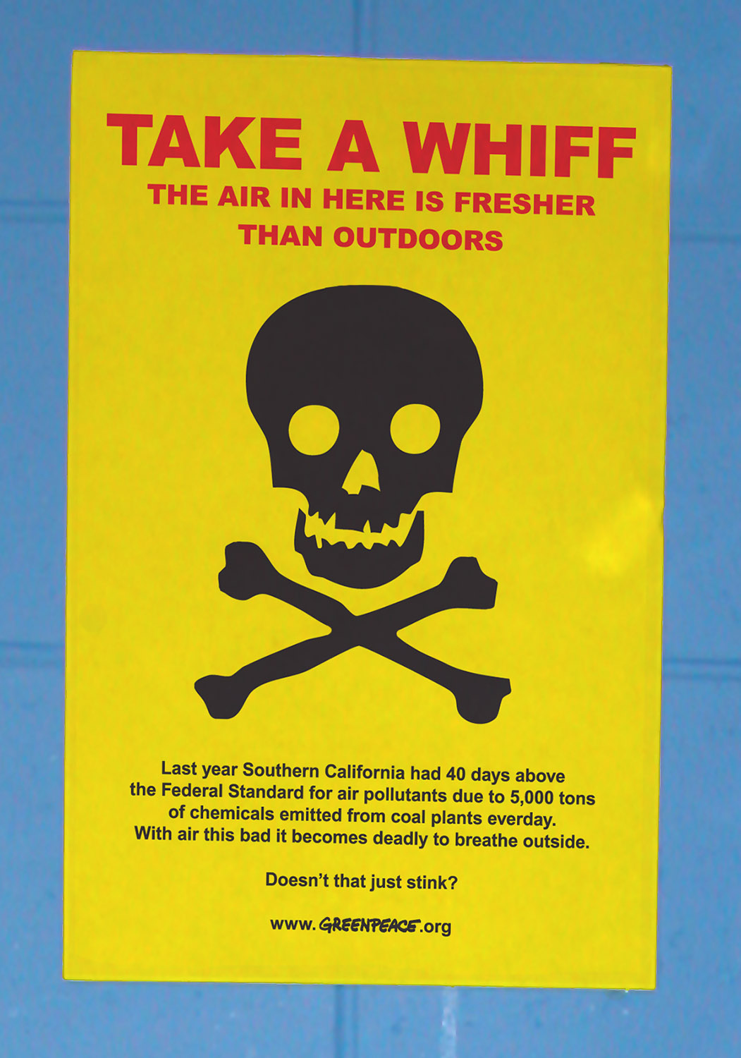 Greenpeace Ad Campaign Targeting Smog in California - Bathroom poster