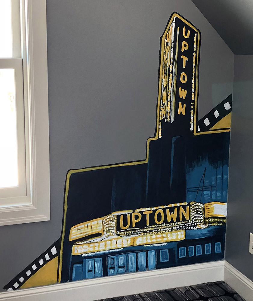 "Movie Mural" Twin Cities acrylic wall painting collaboration with Jena Wallace - Uptown Theater, Minneapolis, MN