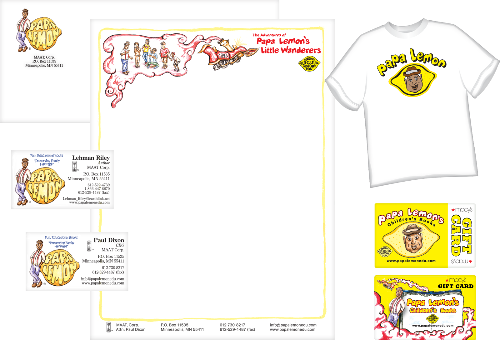 Twin Cities stationary design gift card t-shirt graphic for The Adventures of Papa Lemon's Little Wanderer Childrens Book Series
